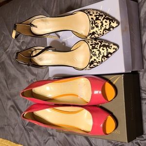 Enzo Pink/Orange/Yellow Pumps and Marc Fisher B/W Calico Pump 10M